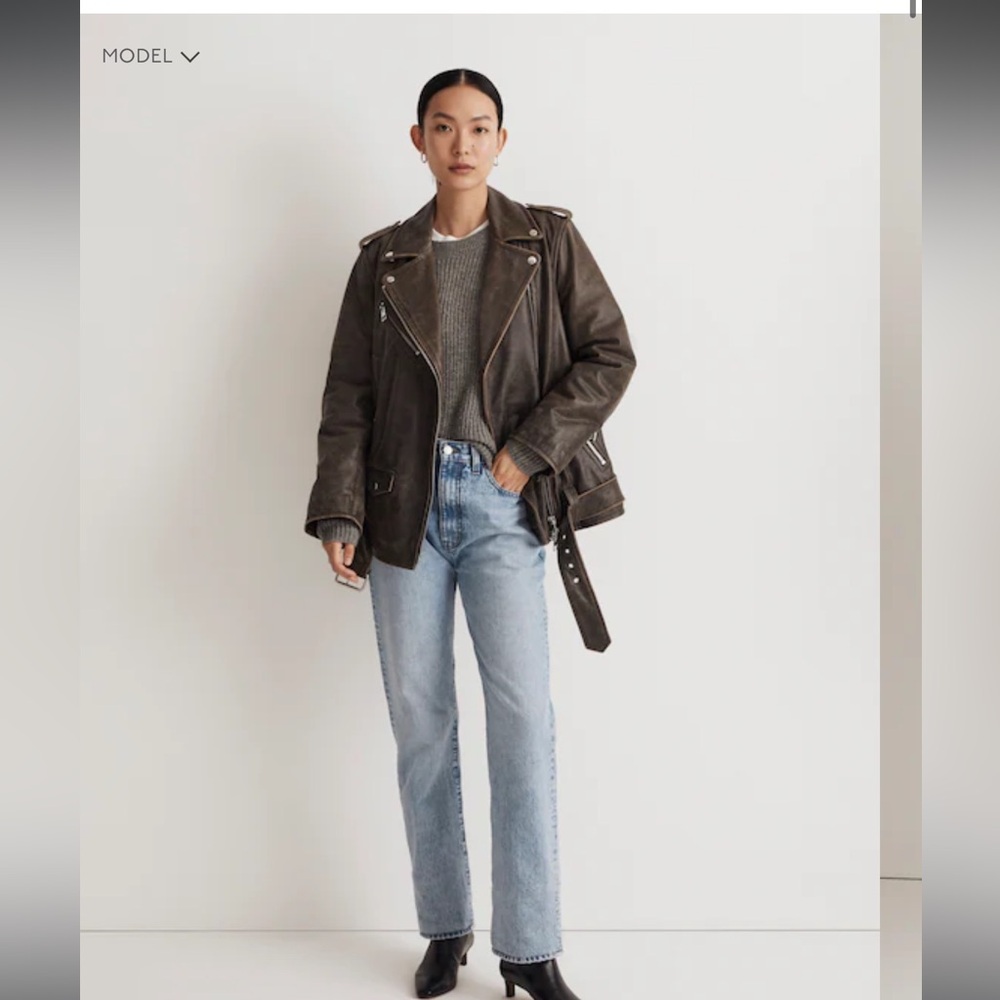 Madewell Distressed Leather Oversized Motorcycle Jacket - Picture 3 of 6